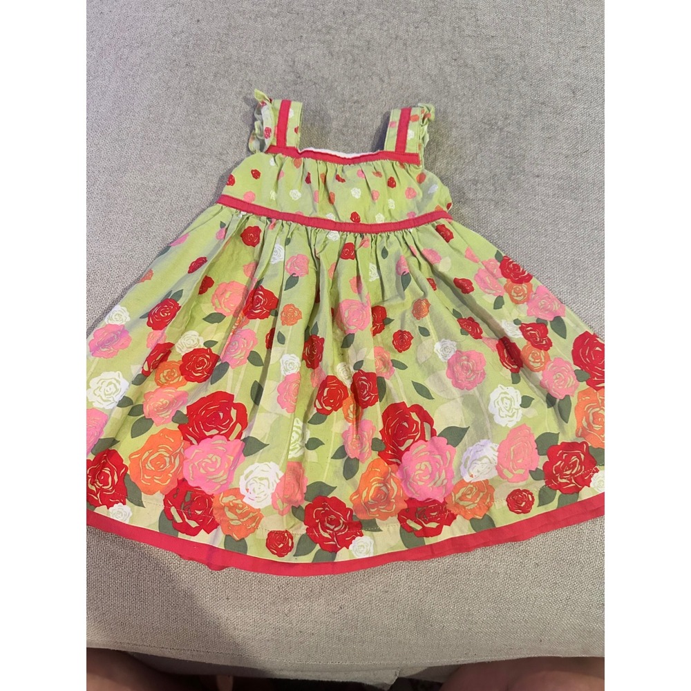 Pumpkin Patch Floral Dress Baby 6-12M Green Good Rose Print Ruffle Strap